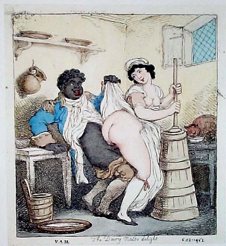 Thomas Rowlandson-171-Un servitore nero ha un rapporto sessuale con una lattaia che sta montando il latte
